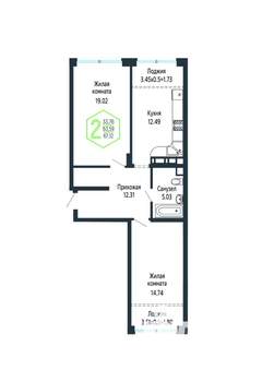 2-к квартира, вторичка, 67м2, 3/24 этаж