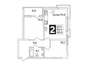 2-к квартира, вторичка, 61м2, 6/16 этаж