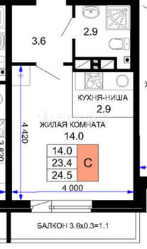 Студия квартира, вторичка, 24м2, 7/16 этаж