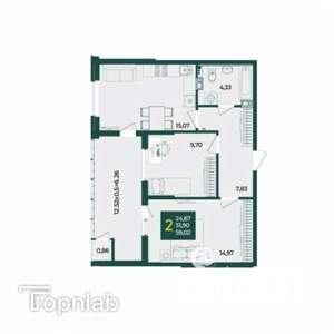 2-к квартира, вторичка, 59м2, 7/18 этаж