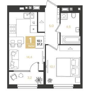 1-к квартира, вторичка, 37м2, 7/18 этаж
