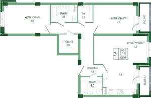 2-к квартира, вторичка, 83м2, 3/7 этаж