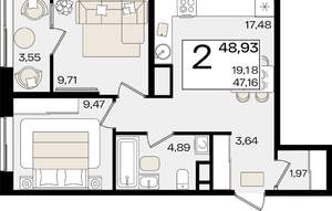 2-к квартира, вторичка, 47м2, 4/18 этаж