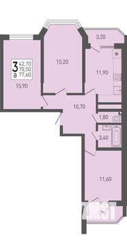 3-к квартира, вторичка, 78м2, 13/22 этаж