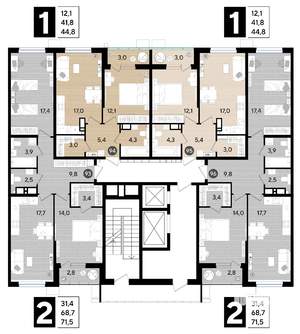 2-к квартира, строящийся дом, 72м2, 14/16 этаж