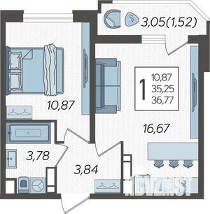 1-к квартира, строящийся дом, 37м2, 23/23 этаж