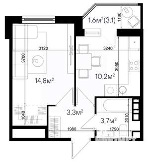 1-к квартира, строящийся дом, 34м2, 2/9 этаж