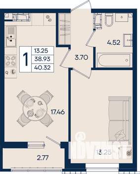1-к квартира, вторичка, 40м2, 9/18 этаж