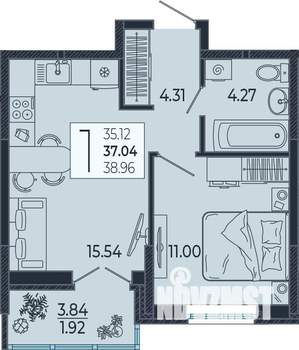 1-к квартира, вторичка, 37м2, 3/21 этаж