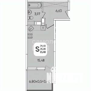 Студия квартира, вторичка, 26м2, 16/24 этаж