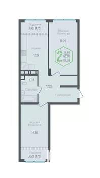 2-к квартира, вторичка, 67м2, 17/24 этаж