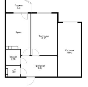 2-к квартира, вторичка, 50м2, 22/22 этаж