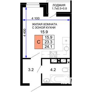 Студия квартира, строящийся дом, 24м2, 7/16 этаж