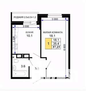 1-к квартира, вторичка, 37м2, 5/16 этаж