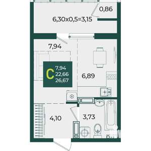 Студия квартира, вторичка, 27м2, 9/18 этаж