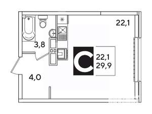 Студия квартира, вторичка, 30м2, 14/16 этаж