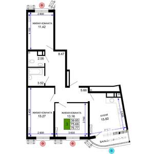 3-к квартира, строящийся дом, 77м2, 10/24 этаж