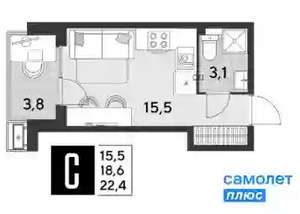 Студия квартира, вторичка, 22м2, 3/9 этаж