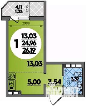 Студия квартира, строящийся дом, 26м2, 2/8 этаж