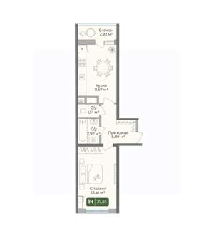1-к квартира, вторичка, 38м2, 8/10 этаж