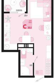 Студия квартира, вторичка, 30м2, 4/18 этаж