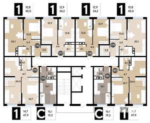 1-к квартира, вторичка, 48м2, 6/16 этаж
