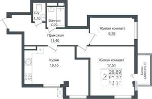 2-к квартира, вторичка, 63м2, 3/7 этаж