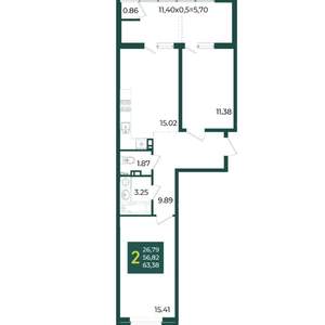 2-к квартира, вторичка, 63м2, 3/18 этаж