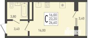 Студия квартира, строящийся дом, 27м2, 23/24 этаж