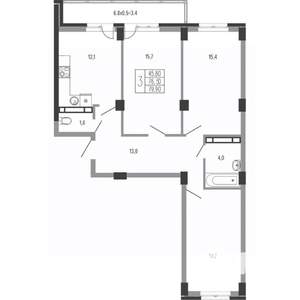 3-к квартира, вторичка, 82м2, 10/15 этаж