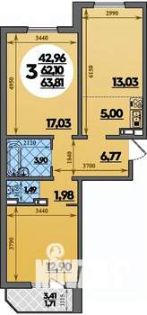 3-к квартира, вторичка, 64м2, 5/8 этаж