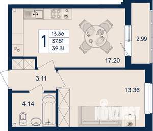1-к квартира, вторичка, 39м2, 2/18 этаж