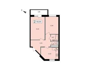2-к квартира, вторичка, 59м2, 4/17 этаж