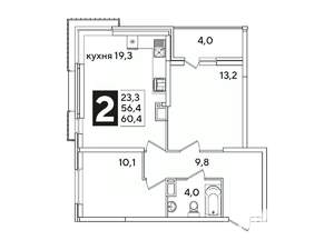 2-к квартира, вторичка, 60м2, 10/16 этаж