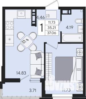 1-к квартира, вторичка, 37м2, 7/8 этаж