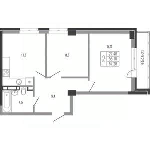 2-к квартира, вторичка, 59м2, 3/15 этаж