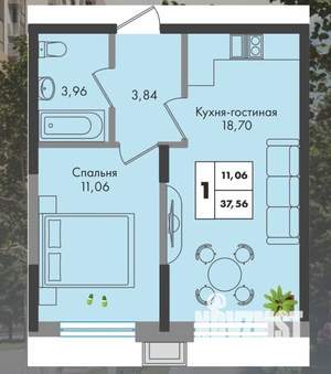 1-к квартира, вторичка, 38м2, 3/9 этаж