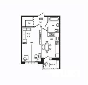 1-к квартира, вторичка, 38м2, 4/9 этаж
