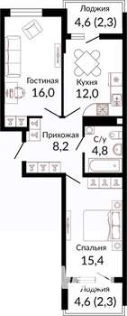 2-к квартира, вторичка, 63м2, 13/22 этаж