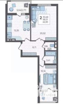 2-к квартира, вторичка, 63м2, 7/19 этаж
