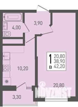 1-к квартира, вторичка, 42м2, 4/22 этаж
