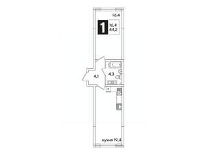 1-к квартира, вторичка, 44м2, 7/16 этаж