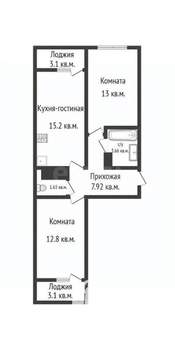 2-к квартира, строящийся дом, 54м2, 12/25 этаж