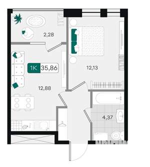 1-к квартира, вторичка, 36м2, 13/18 этаж