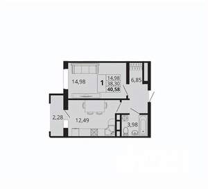 1-к квартира, вторичка, 41м2, 16/18 этаж