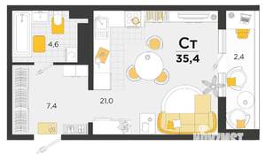 1-к квартира, строящийся дом, 35м2, 12/23 этаж