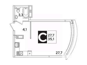 Студия квартира, вторичка, 35м2, 15/16 этаж