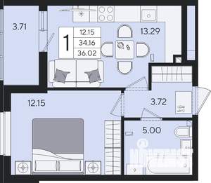 1-к квартира, вторичка, 36м2, 2/8 этаж