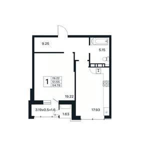 1-к квартира, вторичка, 55м2, 3/12 этаж