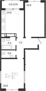 2-к квартира, вторичка, 64м2, 3/24 этаж